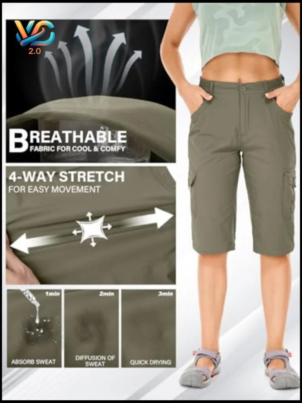 Women's Convertible Zip Off Hiking Pants Quick Dry Lightweight UPF 50